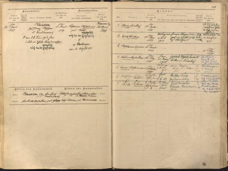 Foto des Familienregisters von Georg Kleinfelder.