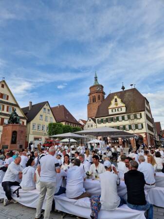 Menschenmenge sitzend beim Diner en blanc