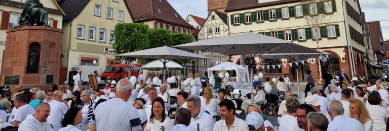 Menschenmenge sitzend beim Diner en blanc